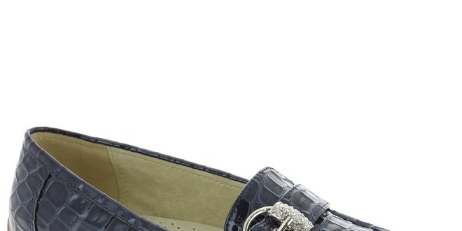 Dámske tmavo modré mokasíny so vzorom krokodílej kože Andrea Conti