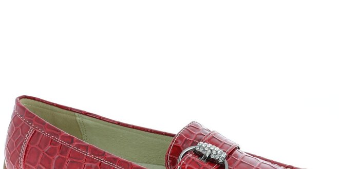Dámske tmavo červené mokasíny so vzorom krokodílej kože Andrea Conti
