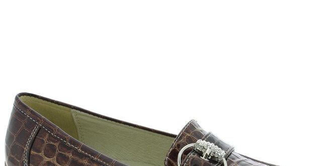 Dámske tmavo hnedé mokasíny so vzorom krokodílej kože Andrea Conti