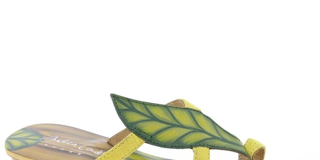 Dámske kožené žlté remienkové sandále s listom Andrea Conti