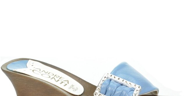 Dámske kožené svetlo modré nazúvacie sandále s ozdobou Andrea Conti
