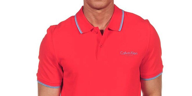 Pánske červené polo tričko s modrými lemami Calvin Klein