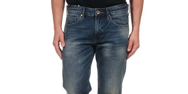 Pánske modré džínsy s vyšúchanými miestami Calvin Klein