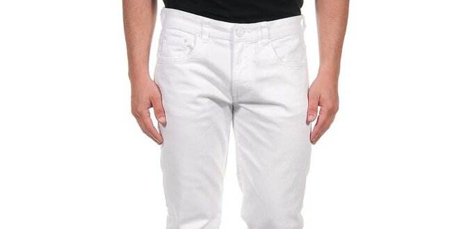 Pánske biele džínsy s bielym gombíkom Calvin Klein