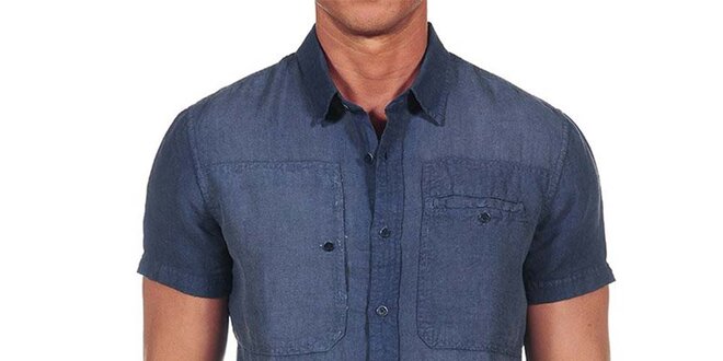 Pánska tmavo modrá košeľa s krátkym rukávom Calvin Klein