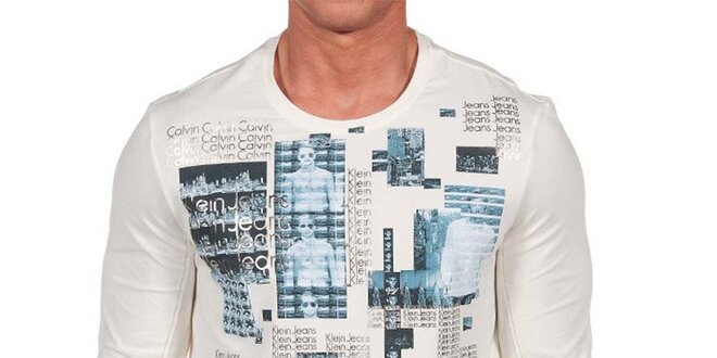 Pánske krémové tričko s dlhým rukávom a potlačou Calvin Klein