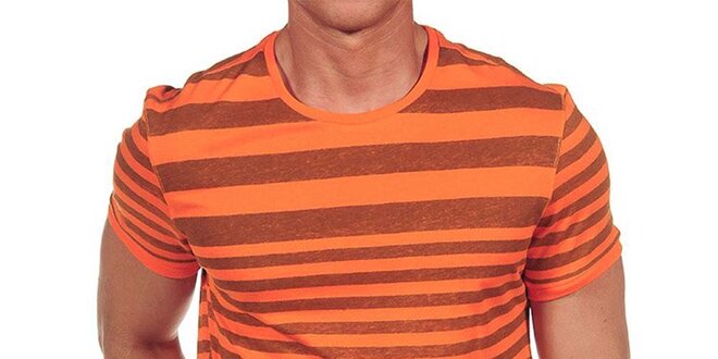 Pánske oranžové tričko s prúžkami Calvin Klein