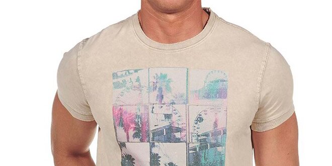 Pánske béžové tričko s farebnou potlačou Calvin Klein