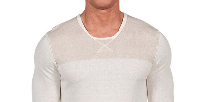 Pánsky smotanovo biely sveter so záplatami Calvin Klein