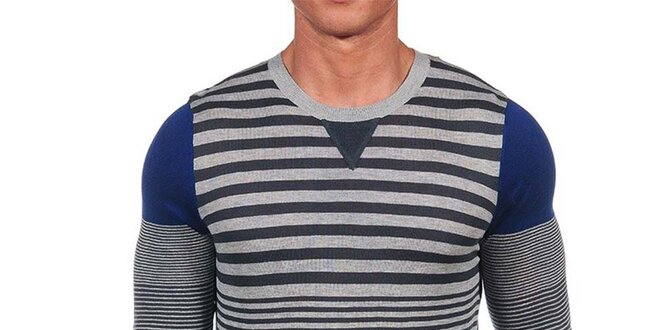 Pánsky modro-šedý prúžkovaný sveter Calvin Klein