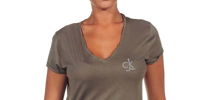 Dámske hnedé tričko s logom Calvin Klein
