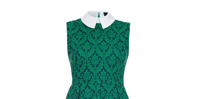 Dámske zelené šaty s bielym golierikom Iska
