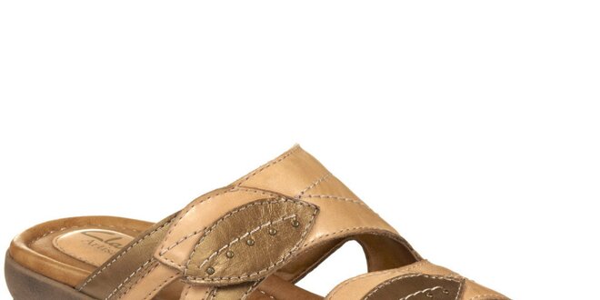 Dámske kožené béžové nazúvacie sandálky s listami Clarks