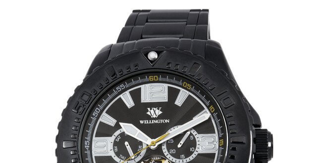 Pánske čierne masívne hodinky s chronografom Wellington