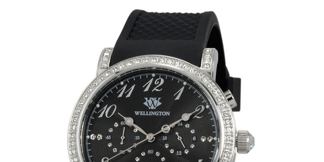 Dámske čierne hodinky s čiernym silikónovým remienkom Wellington