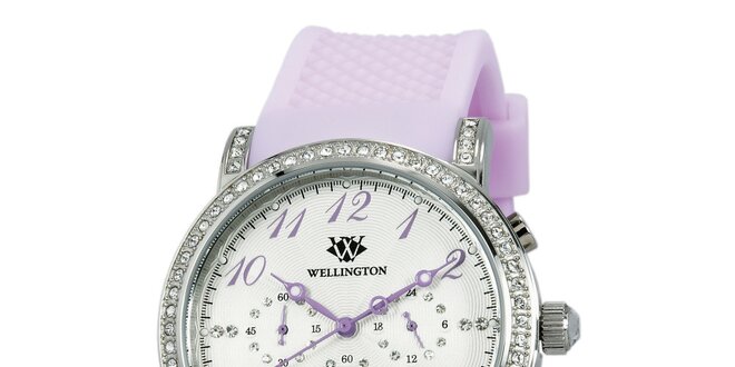 Dámske hodinky s kryštáľmi a lila remienkom Wellington