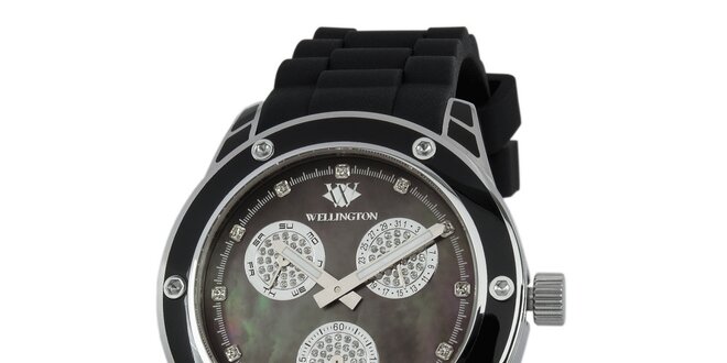 Dámske čierne hodinky so striebornými prvkami Wellington