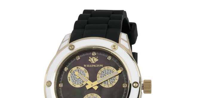 Dámske čierne hodinky so zlatými prvkami Wellington