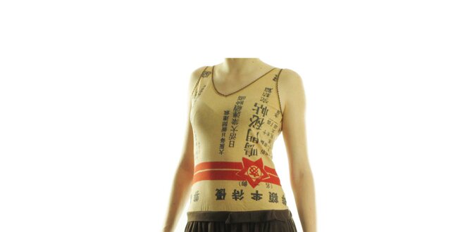 Dámske hnedo-béžové šaty Custo Barcelona s čínskými znakmi