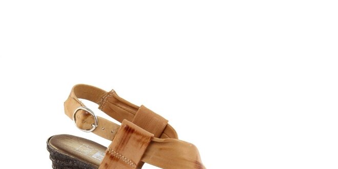 Dámske kožené hnedo-horčicové sandálky so širokými remienkami Julie Julie