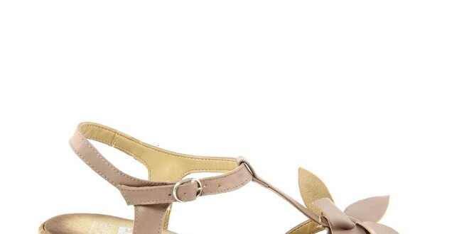 Dámske kožené béžové remienkové sandálky s kvetinou Julie Julie