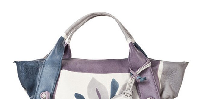 Dámska modro-fialovo-šedá kožená kabelka do ruky Gianni Conti