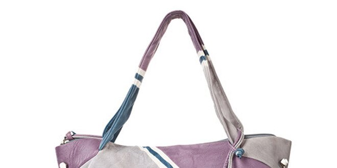 Dámska kožená modro-fialovo-šedá károvaná kabelka Gianni Conti