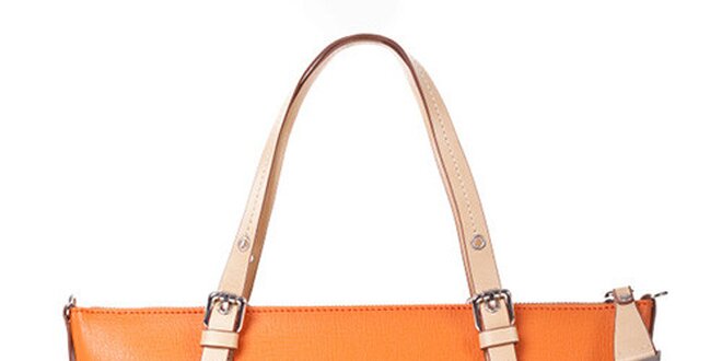 Dámska kožená oranžová kabelka s béžovými pútkami Gianni Conti