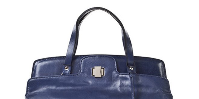Dámska modrá kožená kabelka so zámčekom Gianni Conti