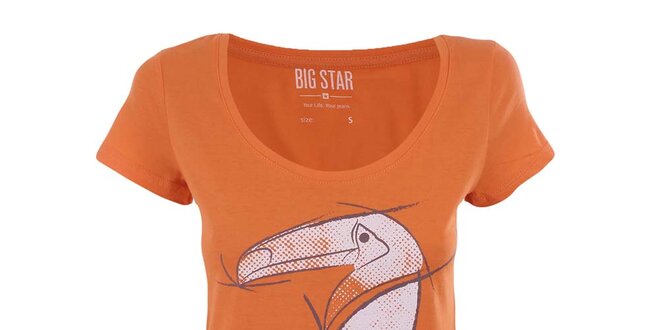 Dámske oranžové tričko s tukanom Big Star