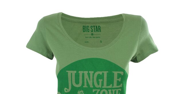 Dámske zelené tričko s potlačou džungle Big Star