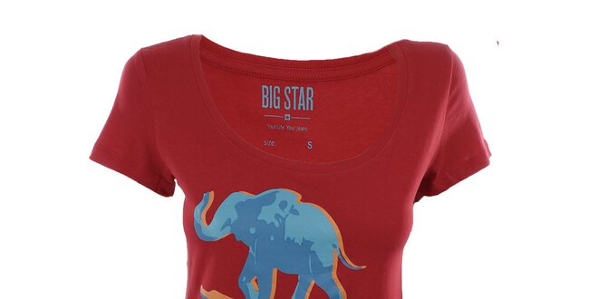 Dámske červené tričko so slonom Big Star