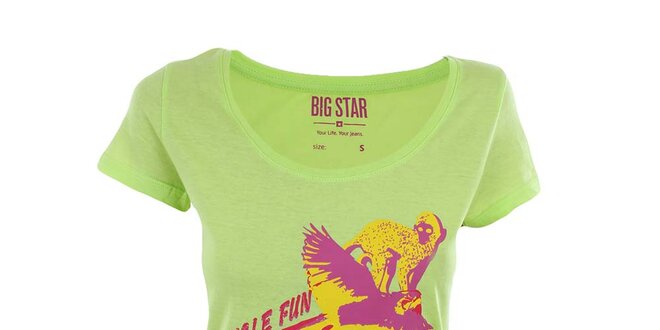 Dámske neónovo zelené tričko s opicou Big Star