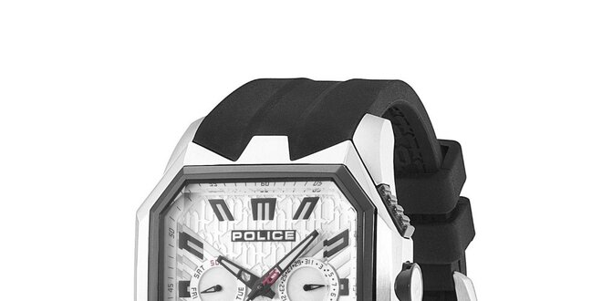 Pánske čierno-biele hodinky s pryžovým remienkom Police