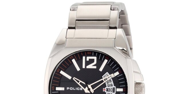Pánske ocelové hodinky s čiernym okrúhlym ciferníkom Police