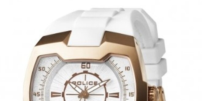 Pánske bielo-zlaté hodinky Police so silikónovým remienkom