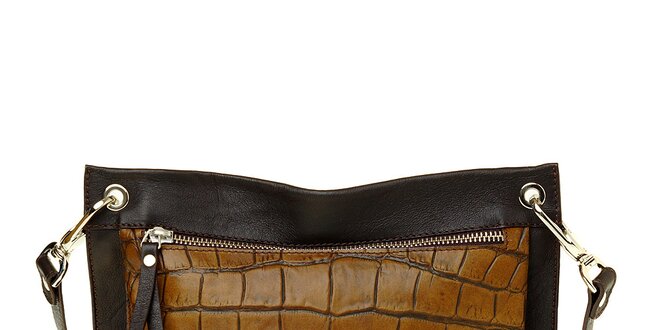 Dámska tmavo hnedá kabelka Puntotres s motívom krokodýlia koža