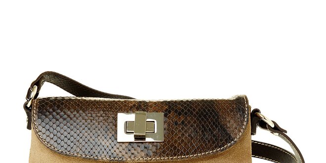 Dámska malá svetlo hnedá kabelka Puntotres s hadím motívom