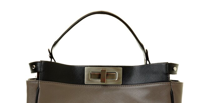 Dámska šedá kožená kabelka Puntotres s čiernymi detailami