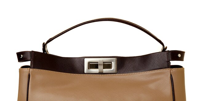 Dámska svetlo hnedá kožená kabelka Puntotres s tmavými detailami
