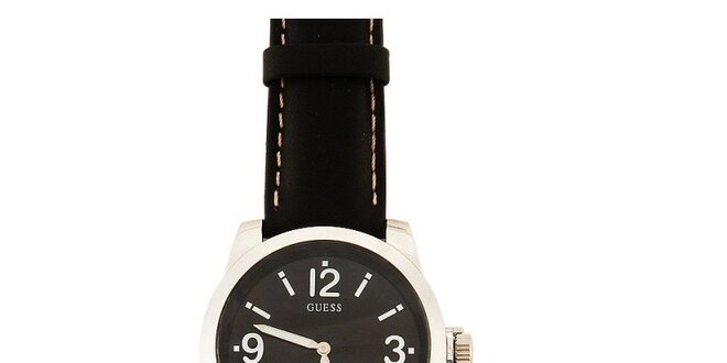Pánske analógové hodinky s čiernym koženým remienkom Guess