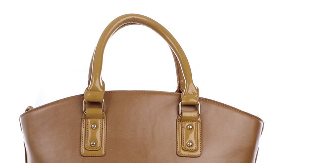 Dámska hnedá kabelka s béžovým pruhom London Fashion