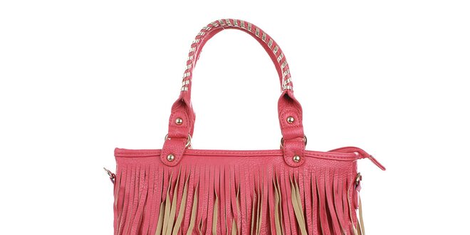 Dámska ružová kabelka so strapcami London Fashion