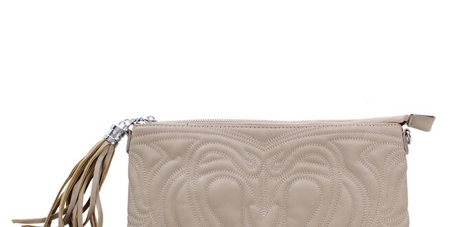 Dámska šedobéžová reliéfna listová kabelka so strapcom London Fashion