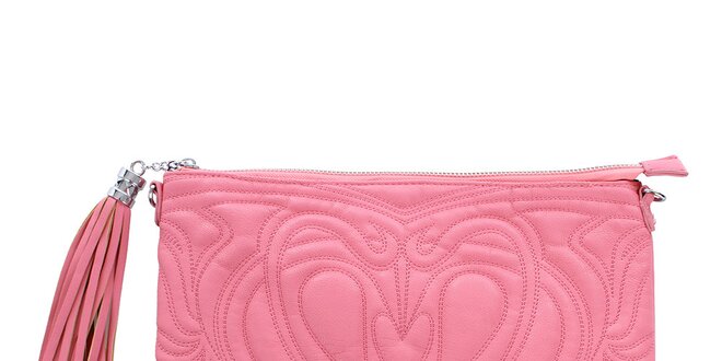 Dámska ružová reliéfna listová kabelka so strapcom London Fashion