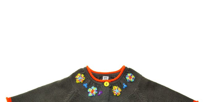 Detský šedý sveterík Tuc Tuc s farebnými prúžkami a kvetinkami