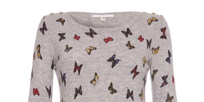 Dámsky šedý svetrík s motýlikmi Uttam Boutique