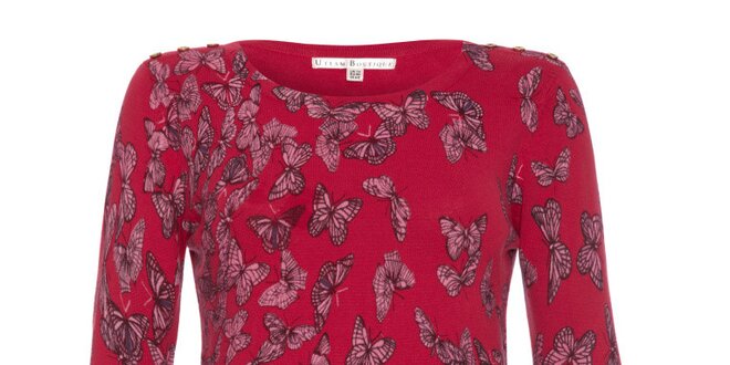 Dámsky malinový sveter s motýlikmi Uttam Boutique