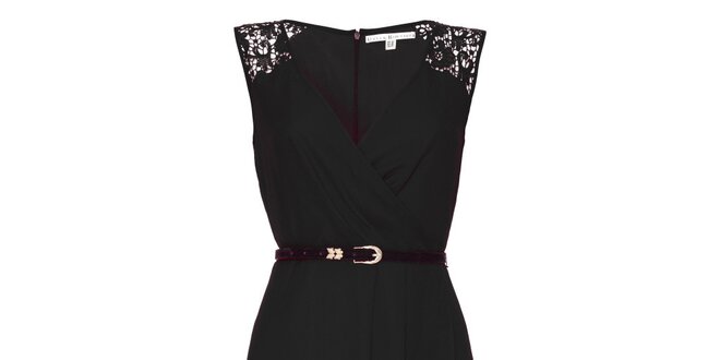Dámske čierne šaty s čipkovými ramenami Uttam Boutique