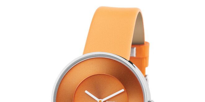 Oranžové retro hodinky s koženým remienkom Lambretta
